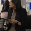 Janel Parrish Return to Office Black Wool Coat For Sale