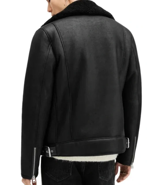 John Dark Black Leather Jacket Back