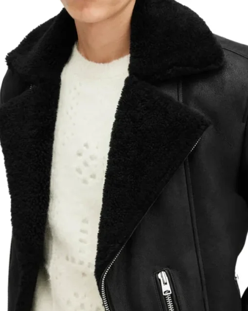 John Dark Black Leather Jacket Closed