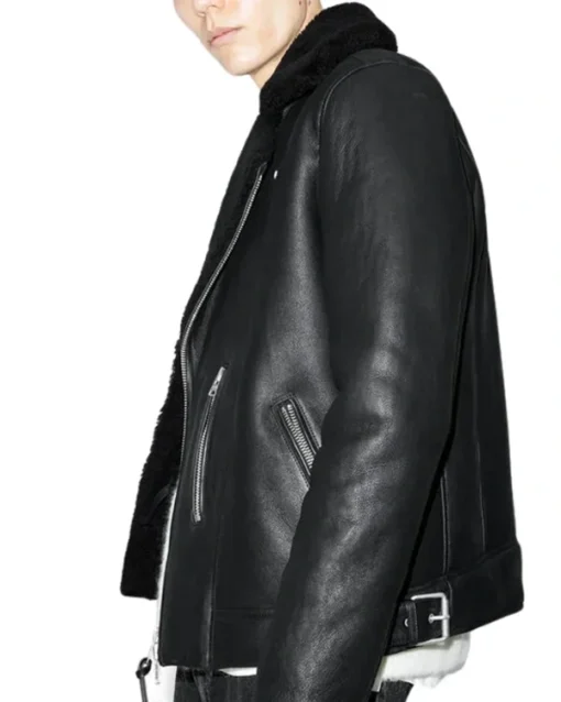 John Dark Black Leather Jacket Front