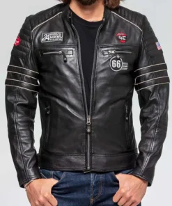 Leister Black Cafe Racer Leather Jacket
