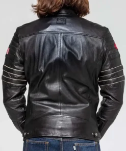 Leister Black Cafe Racer Leather Jacket Back