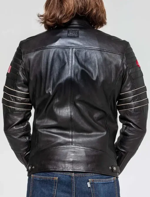 Leister Black Cafe Racer Leather Jacket Back