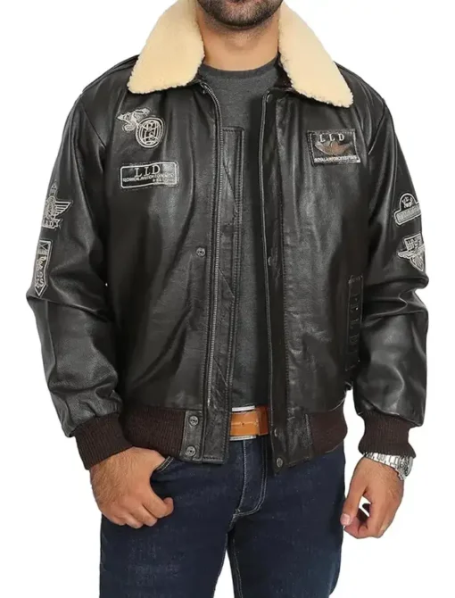 Maverick Bomber Leather Jacket Front