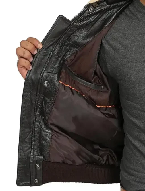Maverick Bomber Leather Jacket Pocket