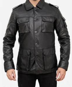 Men's Black Leather Field Jacket