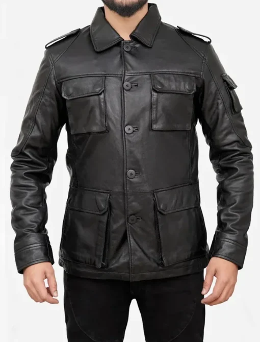 Men's Black Leather Field Jacket