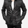 Men's Black Leather Field Jacket Front
