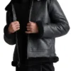 Men's Black Shearling Leather Jacket For Sale