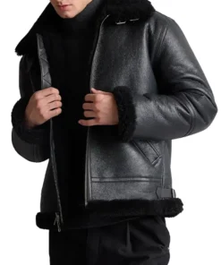 Men's Black Shearling Leather Jacket For Sale