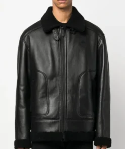 Men’s Black Skull Printed B3 Sheepskin Jacket Front