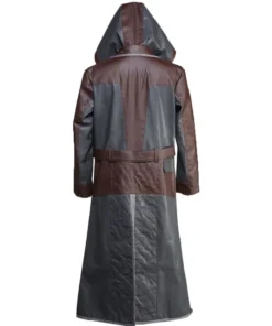 PUBG-Brown-and-Grey-Leather-Coat-With-Hoodie Back syle
