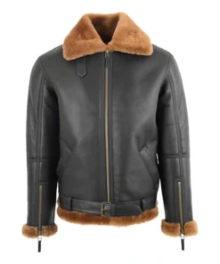 RAF Black B-3 Bomber Shearling Jacket Front