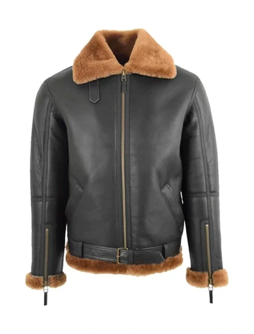 RAF Black B-3 Bomber Shearling Jacket Front