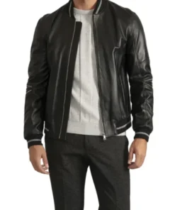 Wilkinson Black Leather Bomber Jacket